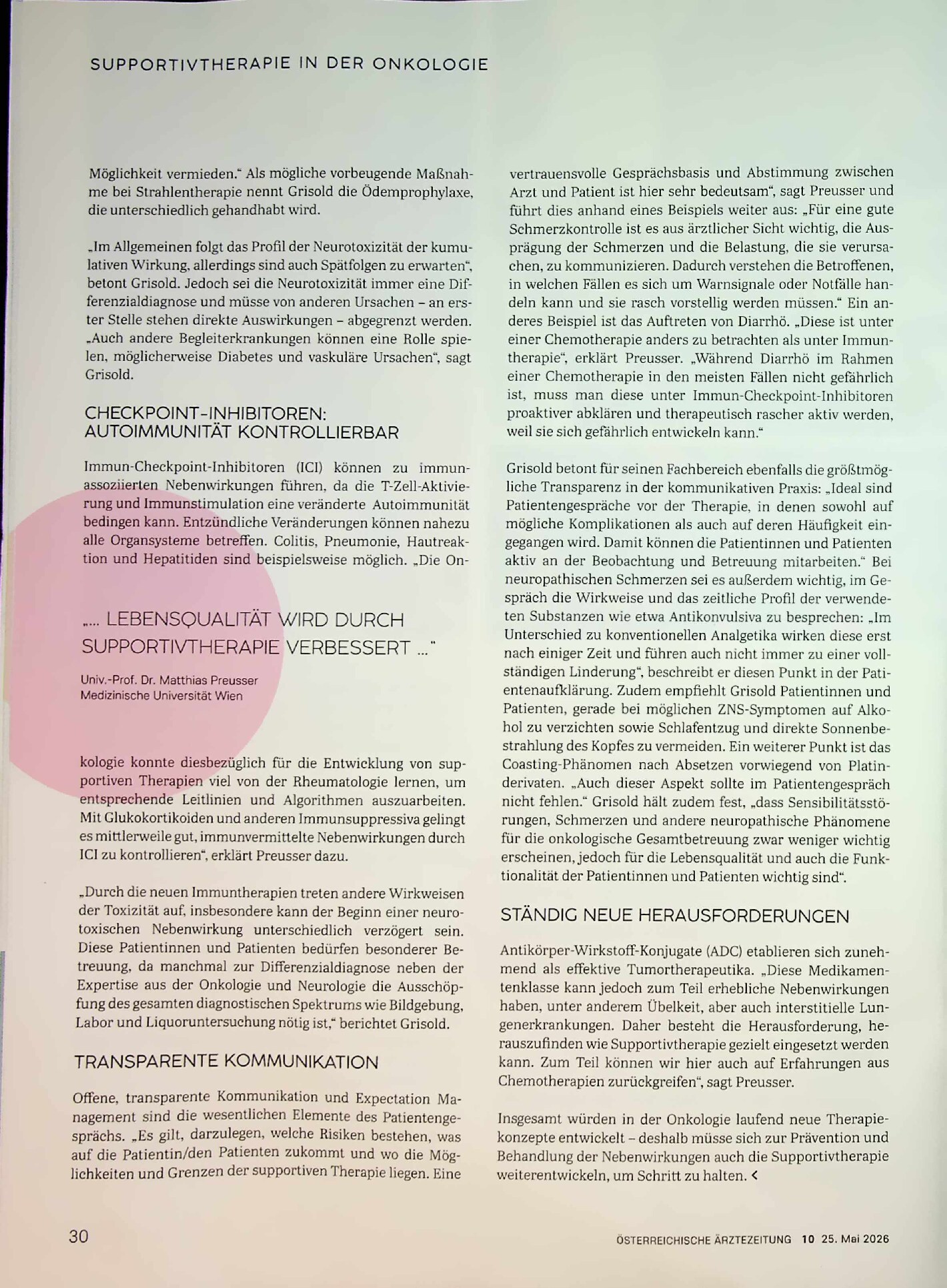 Vorschauseite 3: Supportivtherapie in der Onkologie. Hoher Stellenwert