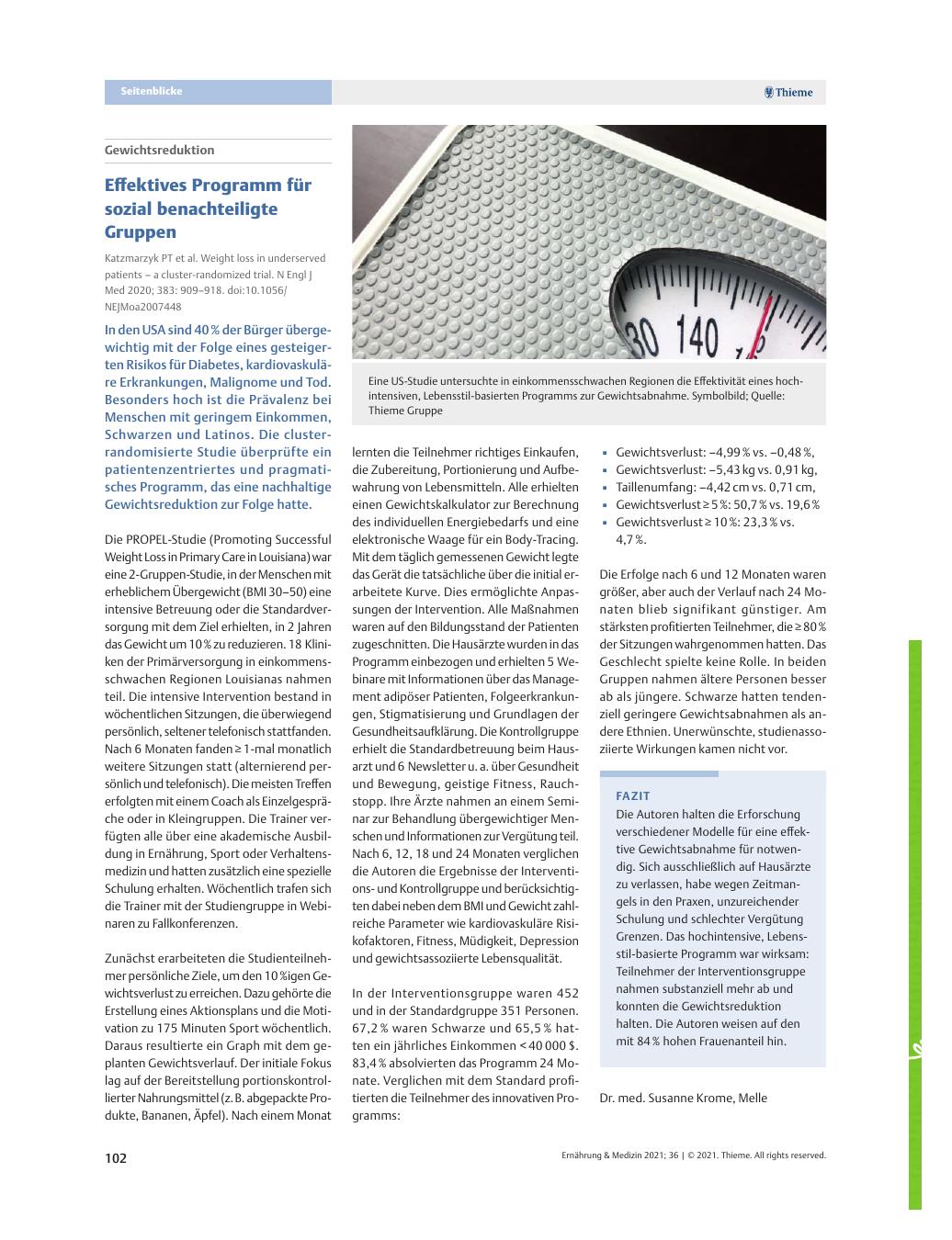 Vorschauseite 1: Gewichtsreduktion – Effektives Programm für sozial benachteiligte Gruppen