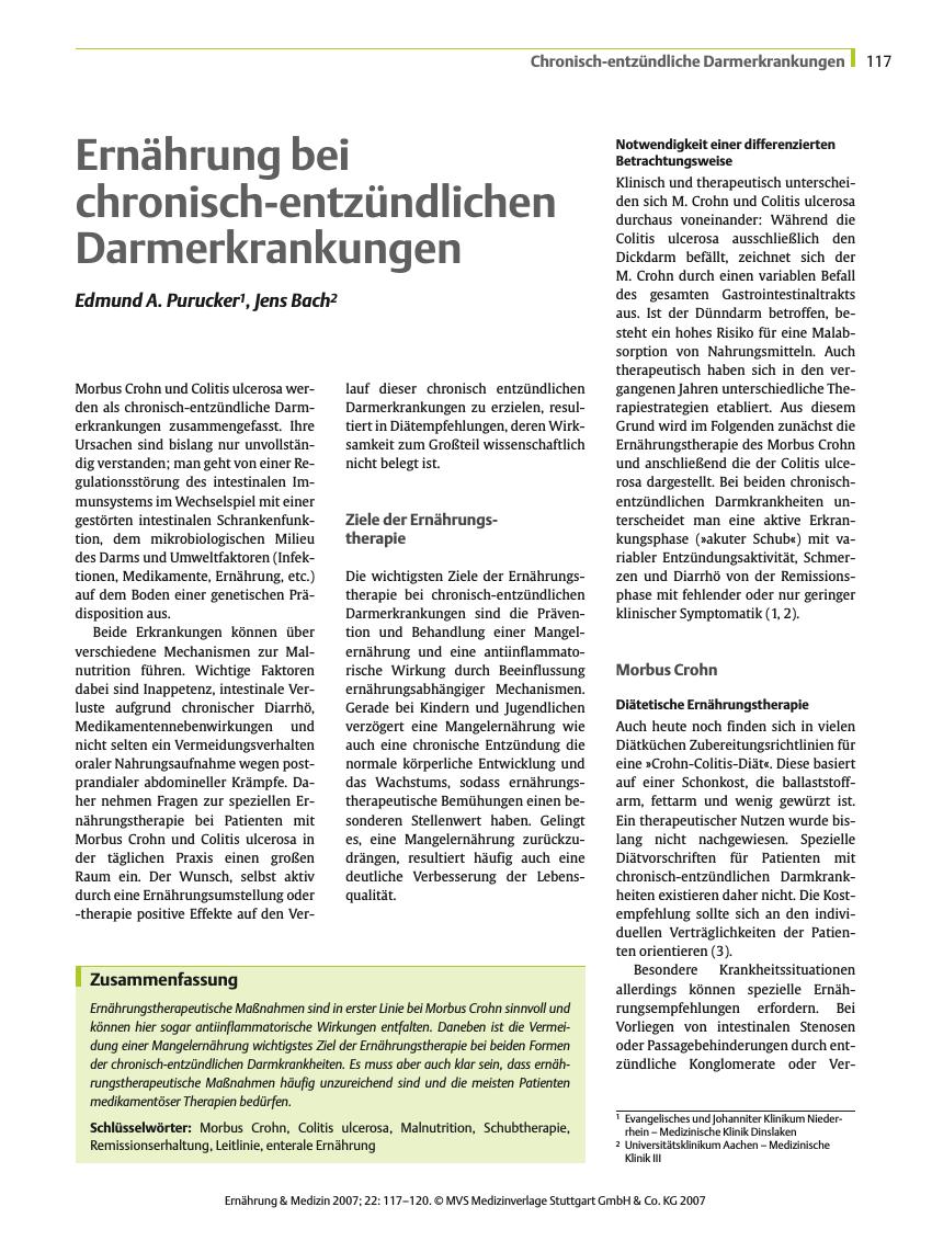 Vorschauseite 1: Ernährung bei chronisch-entzündlichen Darmerkrankungen