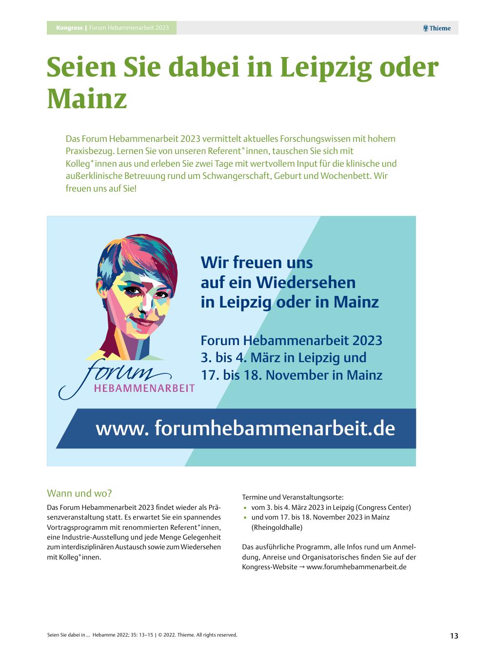 Vorschauseite 1: Seien Sie dabei in Leipzig oder Mainz.