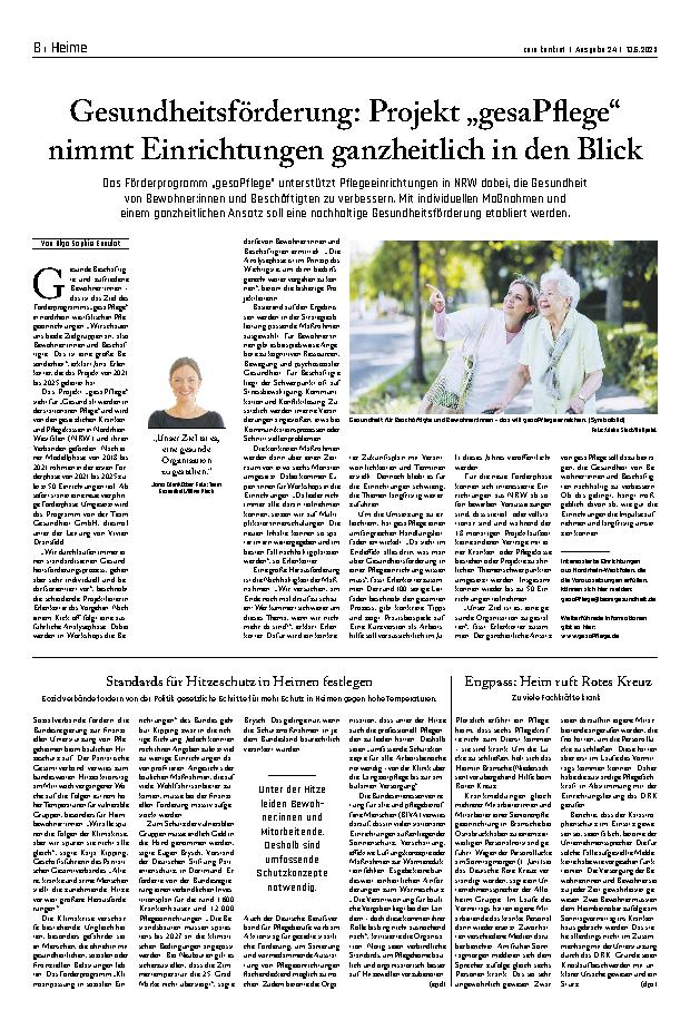 Vorschauseite 1: Gesundheitsförderung: Projekt „gesaPflege“ nimmt Einrichtungen ganzheitlich in den Blick
