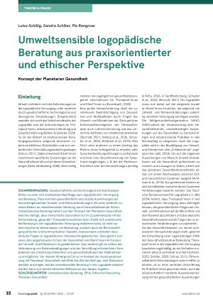 Vorschauseite 1: Umweltsensible logopädische Beratung aus praxisorientierter und ethischer Perspektive