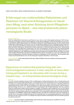 Vorschauseite 1: Erfahrungen von multimorbiden Patientinnen und Patienten mit Vitamin-K-Antagonisten im häuslichen Alltag, nach einer Schulung durch Pflegefachpersonen im Spital – eine interpretie…