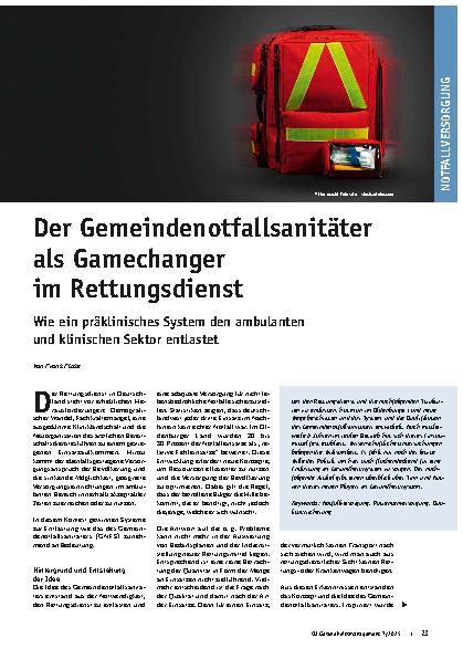 Vorschauseite 1: Der Gemeindenotfallsanitäter als Gamechanger im Rettungsdienst
