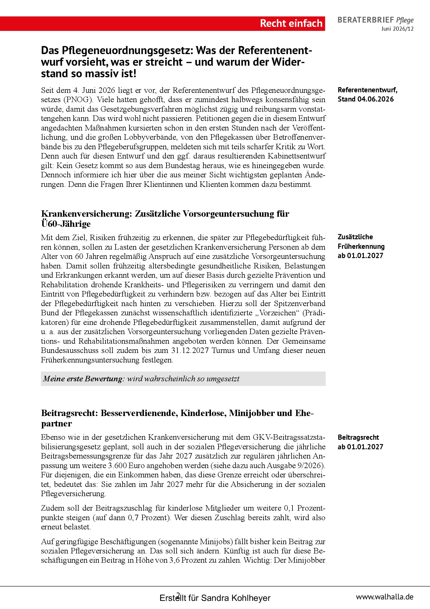 Vorschauseite 2: Beraterbrief Pflege 12-2026