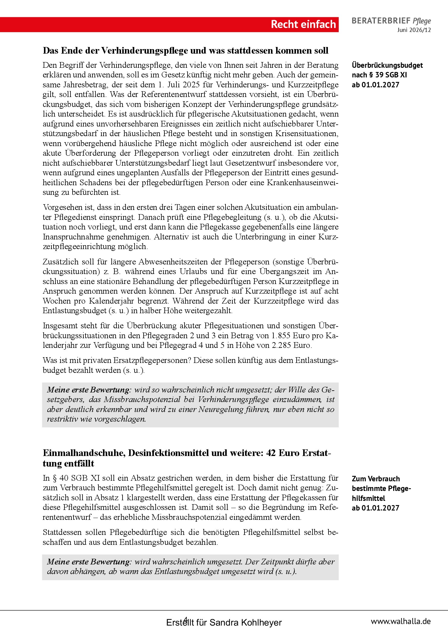 Vorschauseite 4: Beraterbrief Pflege 12-2026