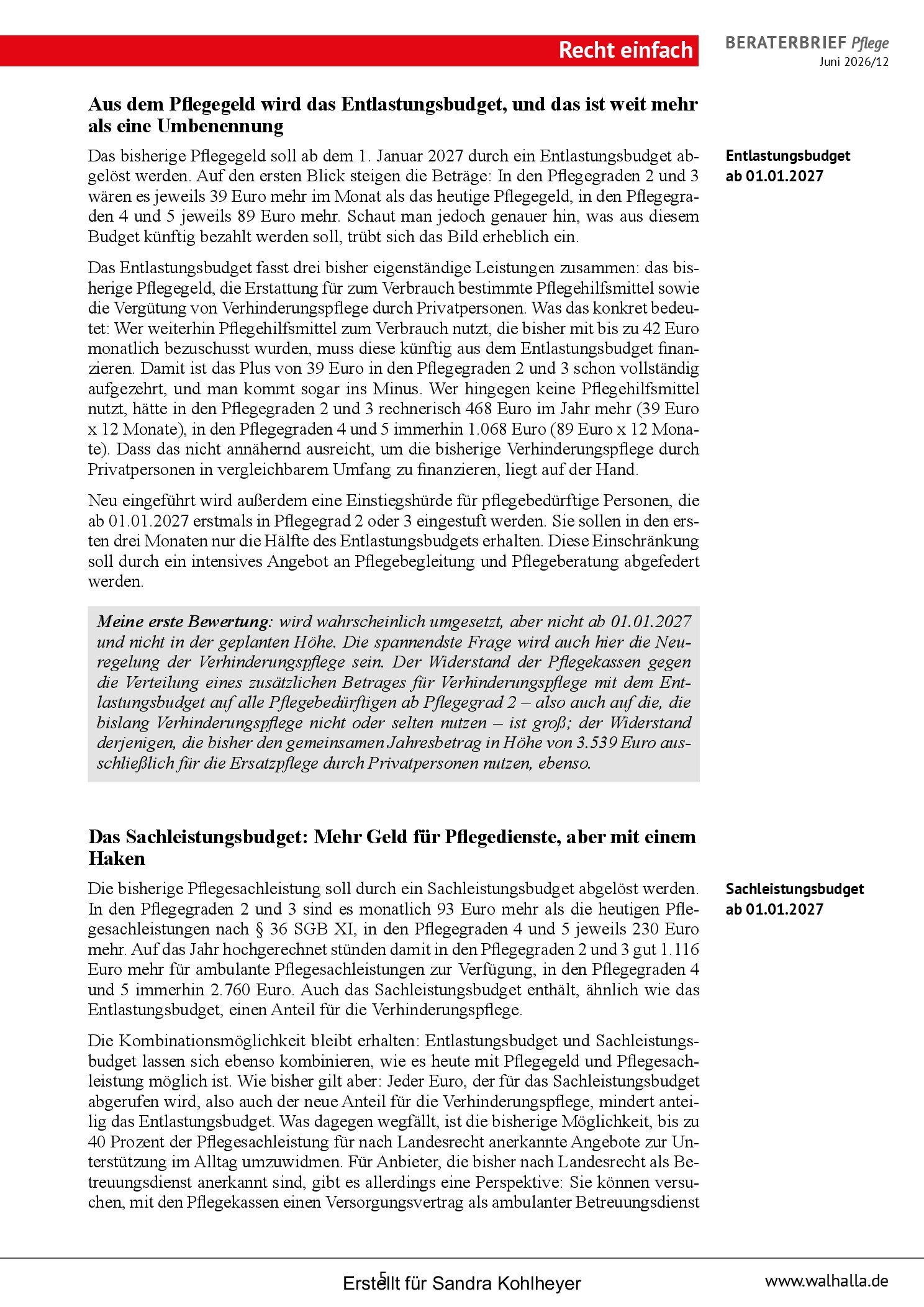 Vorschauseite 5: Beraterbrief Pflege 12-2026