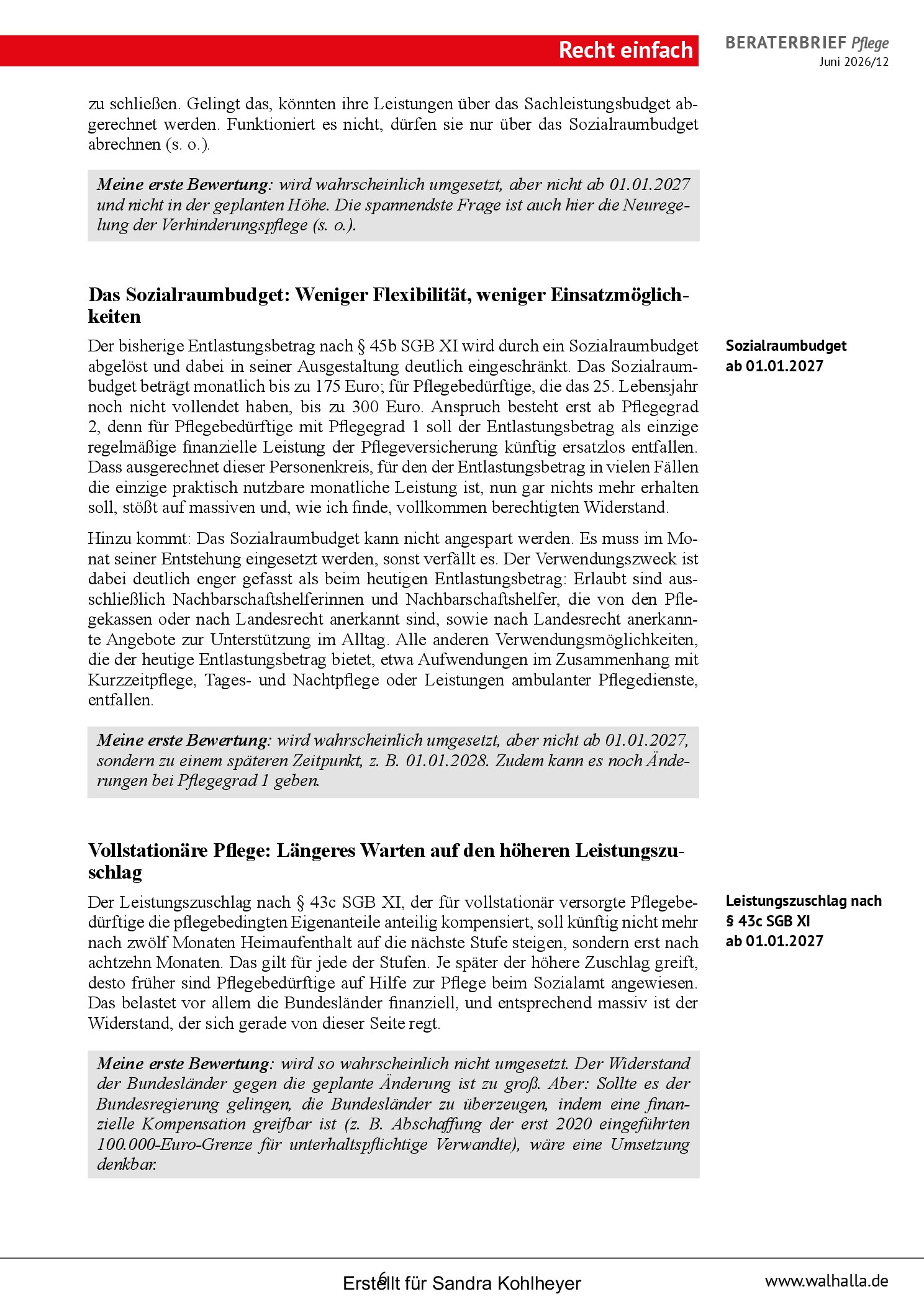 Vorschauseite 6: Beraterbrief Pflege 12-2026