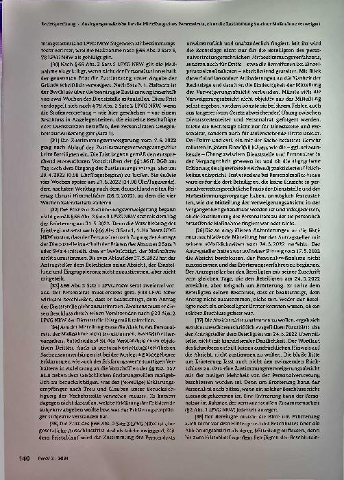 Vorschauseite 2: Auslegungsmaßstäbe für die Mitteilung eines Personalrats, ob er die Zustimmung zu einer Maßnahme verweigert.