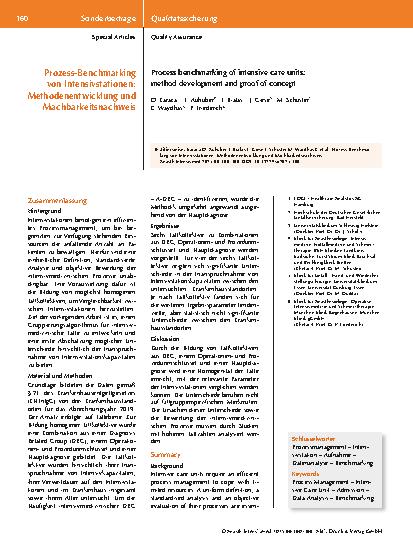 Vorschauseite 1: Prozess-Benchmarking von Intensivstationen: Methodenentwicklung und Machbarkeitsnachweis