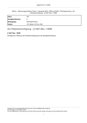 Vorschauseite 1: Zur Patientenverfügung – § 1827 Abs. 1 BGB