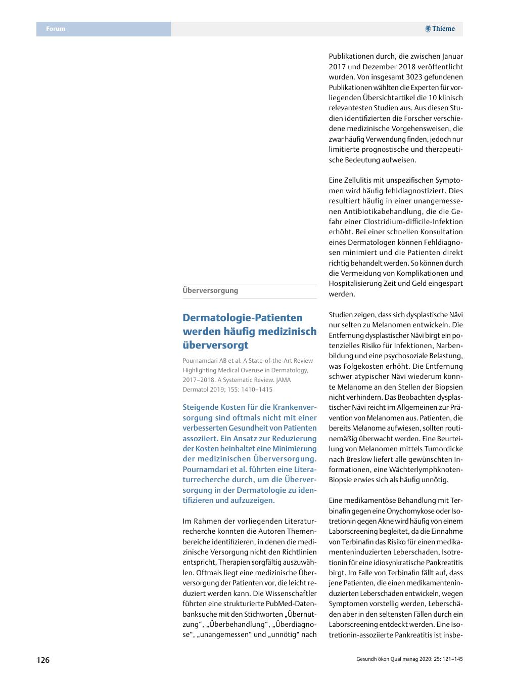 Vorschauseite 1: Überversorgung – Dermatologie-Patienten werden häufig medizinisch überversorgt.