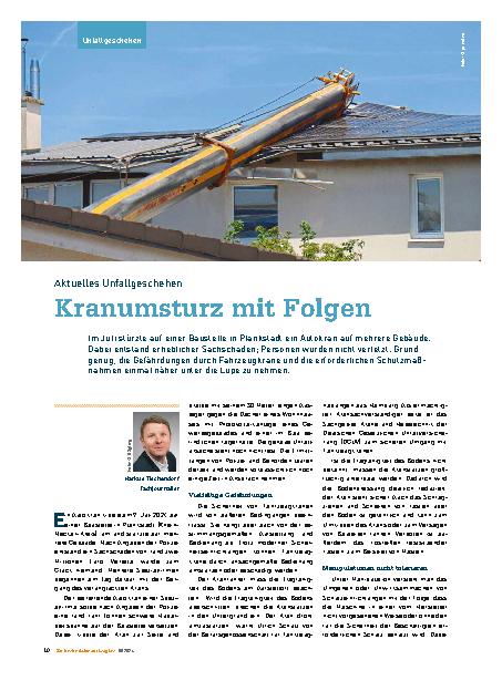 Vorschauseite 1: Aktuelles Unfallgeschehen: Kranumsturz mit Folgen