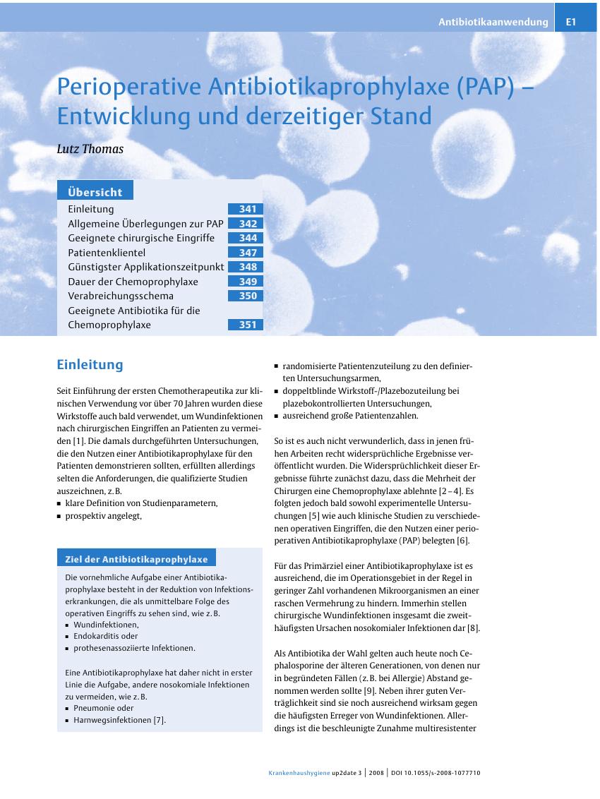 Vorschauseite 1: Perioperative Antibiotikaprophylaxe (PAP) – Entwicklung und derzeitiger Stand
