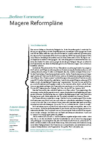 Vorschauseite 1: Berliner Kommentar Magere Reformpläne