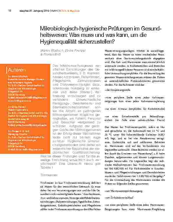 Vorschauseite 1: Mikrobiologisch-hygienische Prüfungen im Gesundheitswesen: Was muss und was kann, um die Hygienequalität sicherzustellen?
