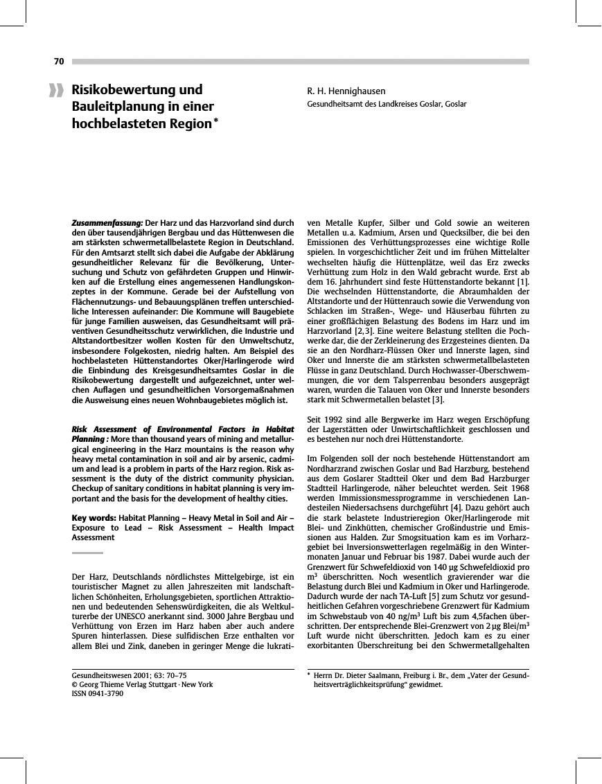 Vorschauseite 1: Risikobewertung und Bauleitplanung in einer hochbelasteten Region*