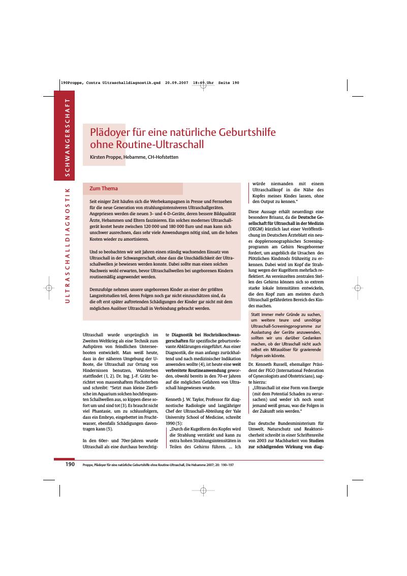 Vorschauseite 1: Plädoyer für eine natürliche Geburtshilfe ohne Routine-Ultraschall