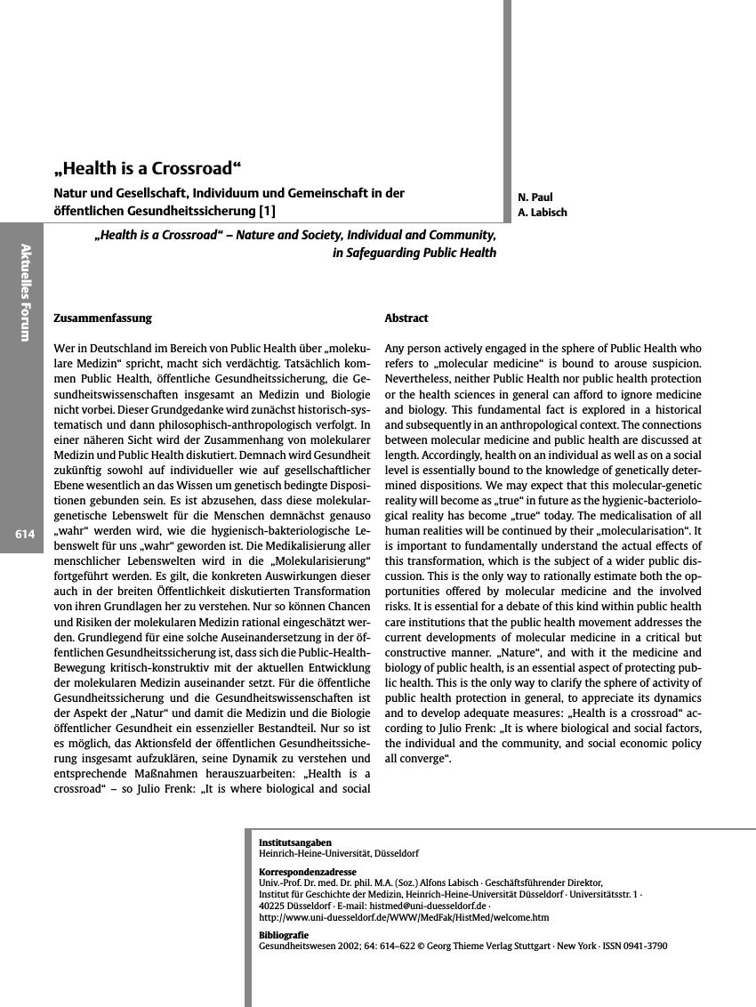 Vorschauseite 1: „Health is a Crossroad”