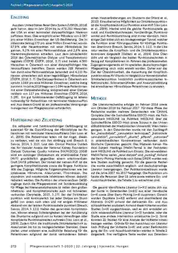 Vorschauseite 2: Knopflochpunktion versus Strickleiterpunktion in der chronischen Hämodialyse – eine Übersichtsarbeit