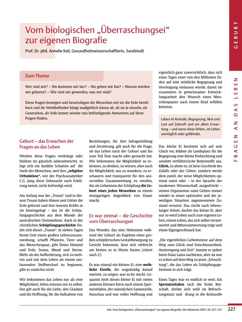 Vorschauseite 1: Vom biologischen „Überraschungsei” zur eigenen Biografie