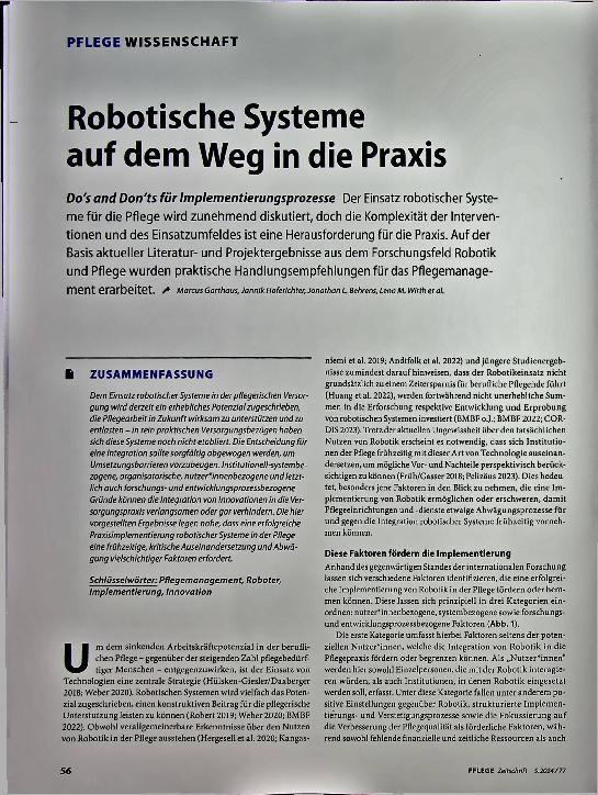 Vorschauseite 1: Roboterische Systeme auf dem Weg in die Praxis