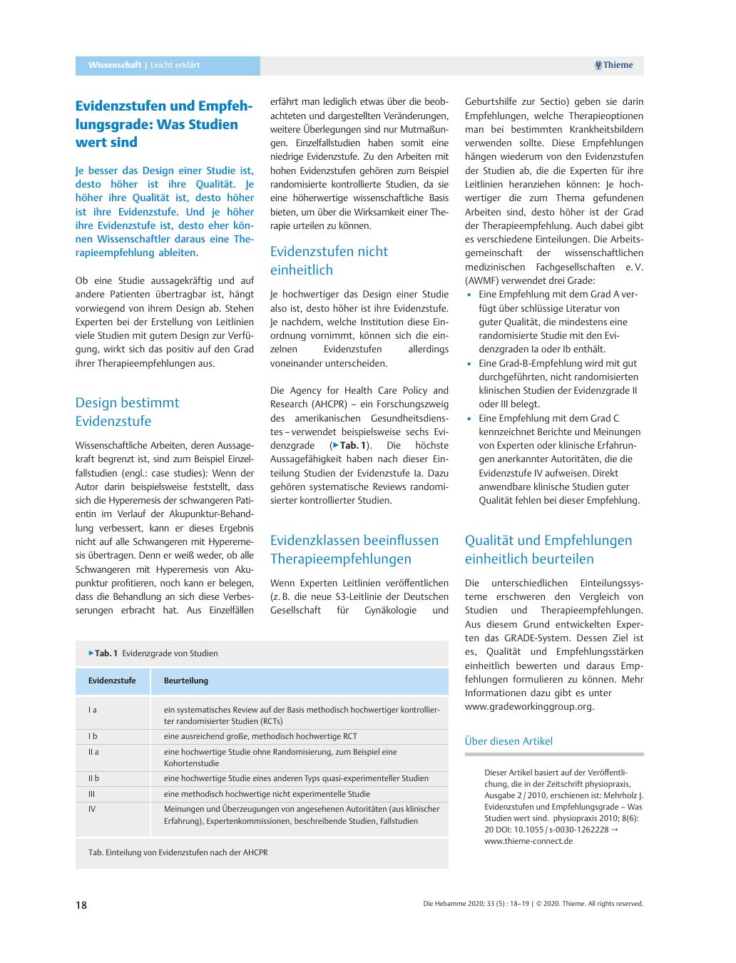 Vorschauseite 1: Evidenzstufen und Empfehlungsgrade: Was Studien wert sind