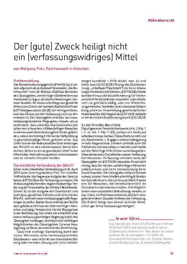 Vorschauseite 1: Der (gute) Zweck heiligt nicht ein (verfassungswidriges) Mittel.