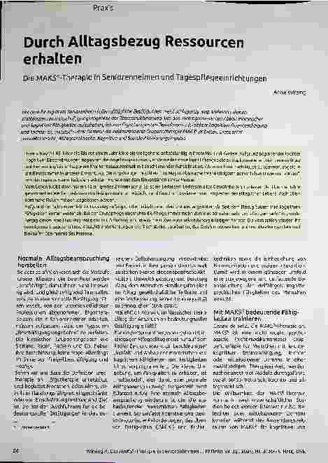 Vorschauseite 1: Durch Alltagsbezug Ressourcen erhalten: Die MAKS®-Therapie in Seniorenheimen und Tagespflegeeinrichtungen