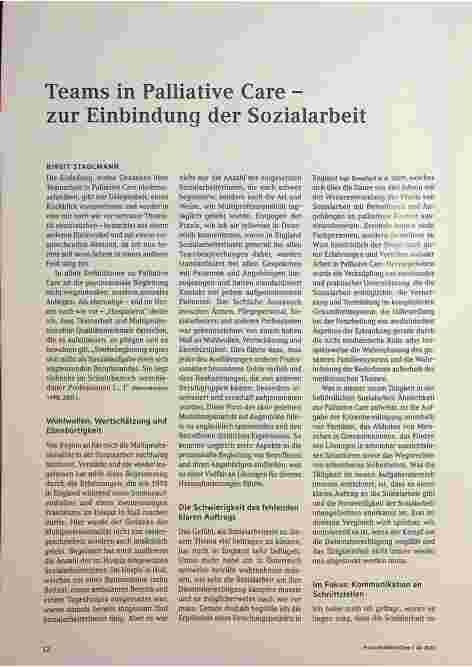 Vorschauseite 1: Teams in Palliative Care zur Einbindung der Sozialarbeit
