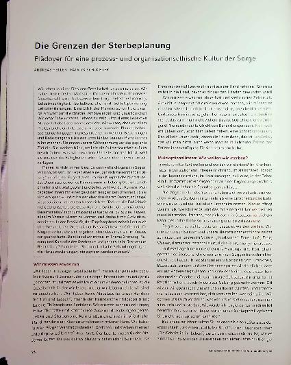 Vorschauseite 3: Die Grenzen der Sterbeplanung: Plädoyer für eine prozessund organisationsethische Kultur der Sorge