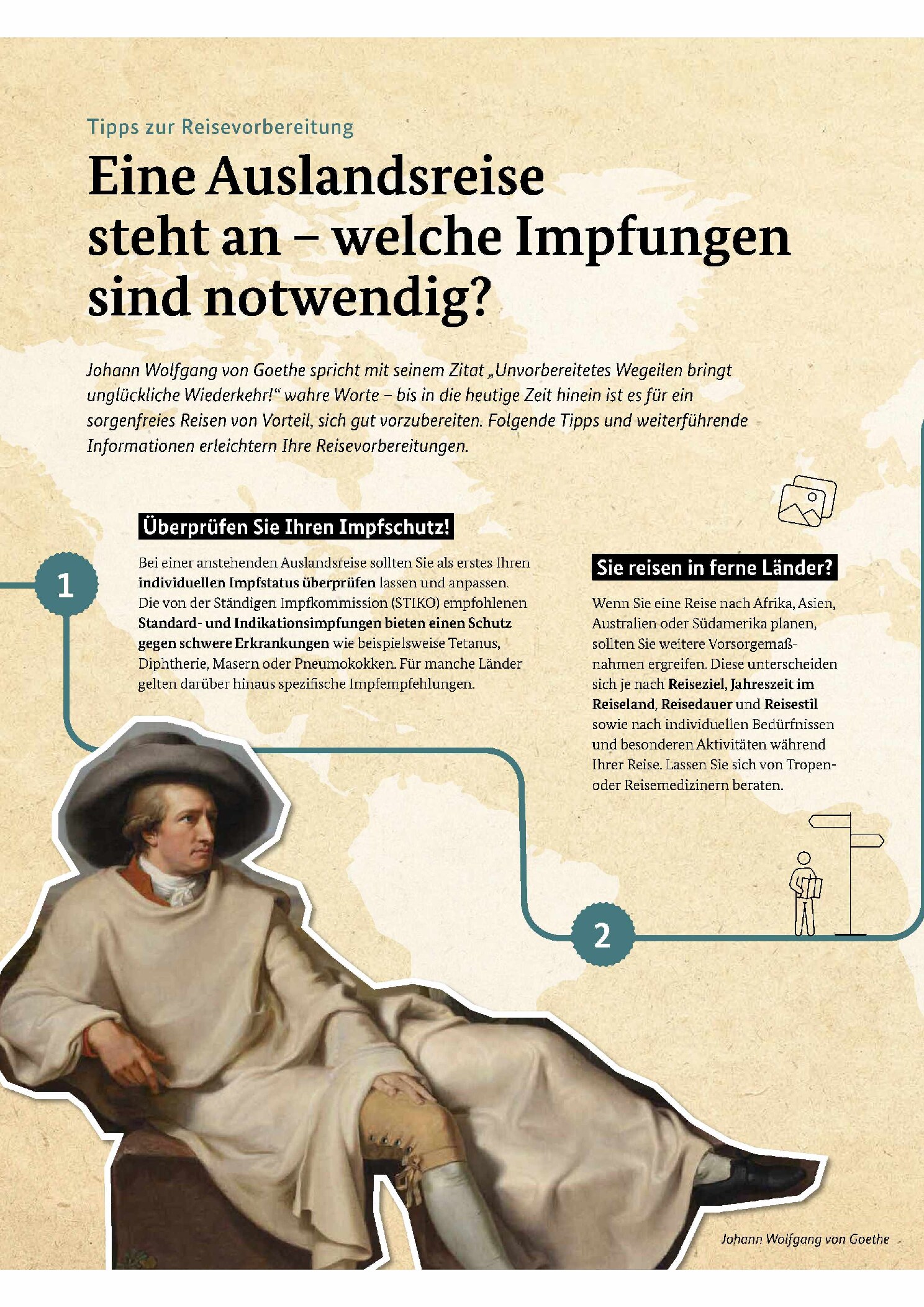 Vorschauseite 1: Tipps zur Reisevorbereitung. Eine Auslandsreise steht an – welche Impfungen sind notwendig?