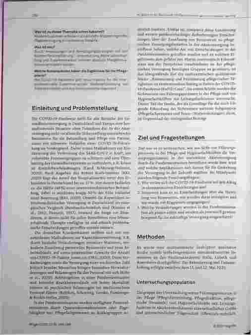 Vorschauseite 2: Die COVID-19-Pandemie im akutstationären Setting aus Sicht von Führungspersonen und Hygienefachkräften in der Pflege.