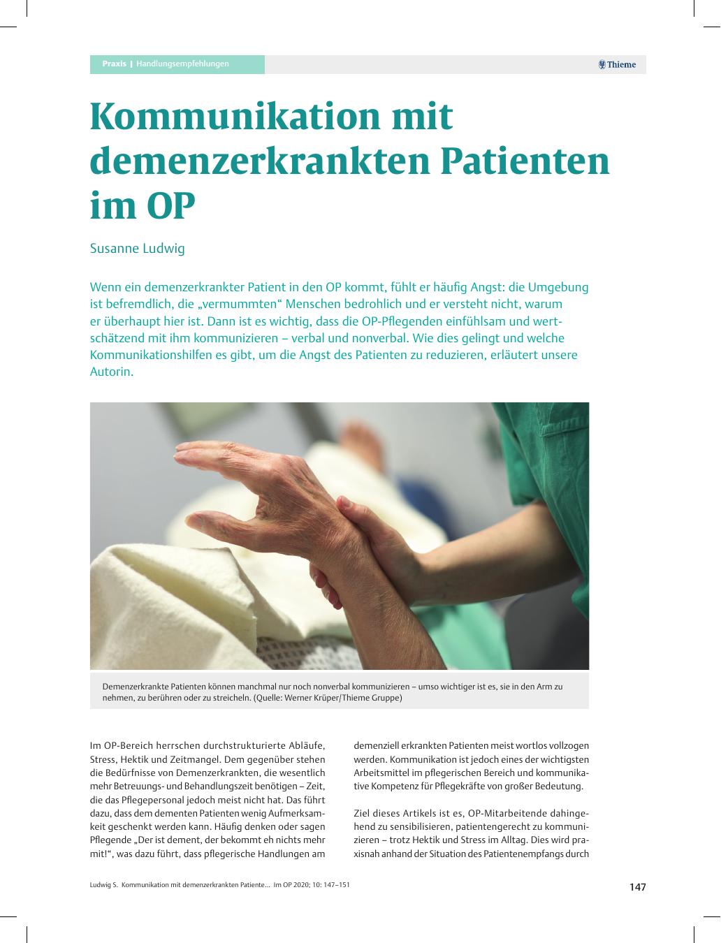 Vorschauseite 1: Kommunikation mit demenzerkrankten Patienten im OP