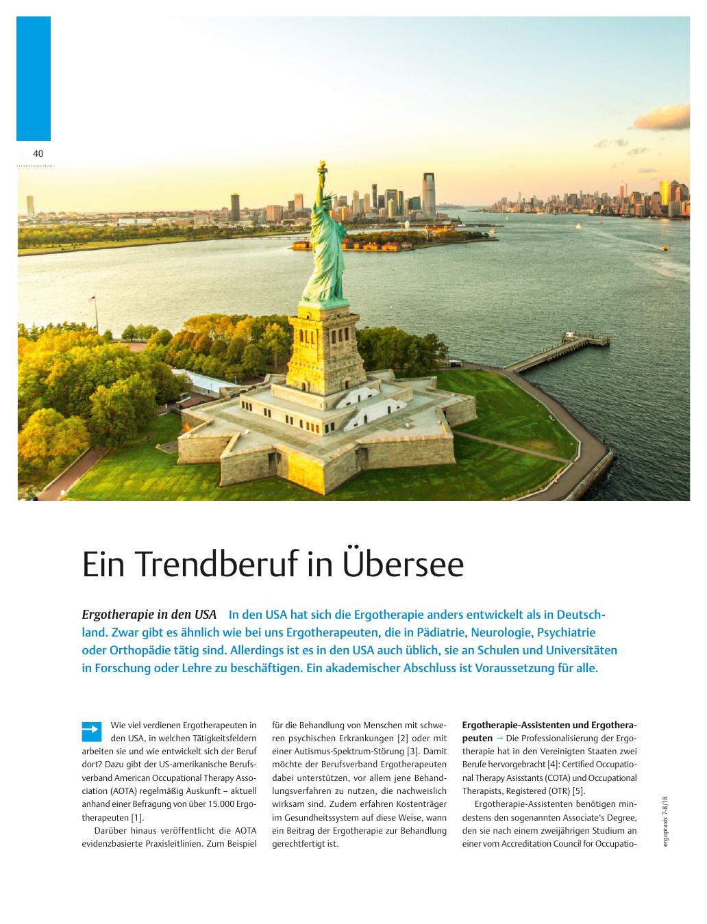 Vorschauseite 1: Ergotherapie in den USA ? Ein Trendberuf in Übersee