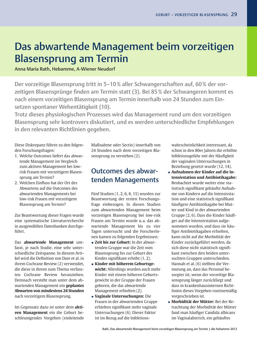 Vorschauseite 1: Das abwartende Management beim vorzeitigen Blasensprung am Termin