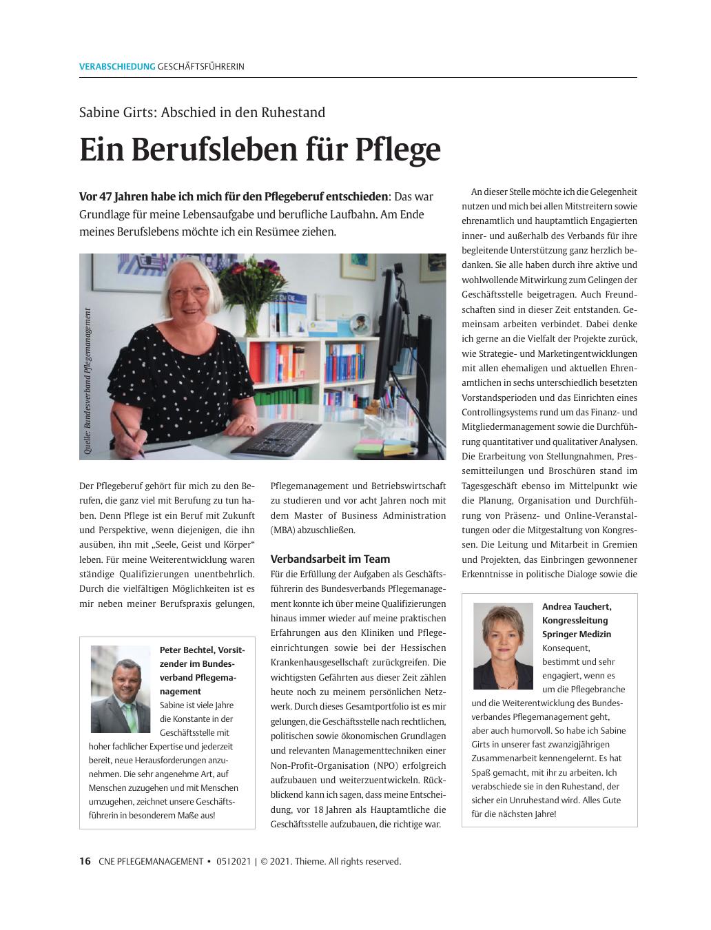 Vorschauseite 1: Ein Berufsleben für Pflege