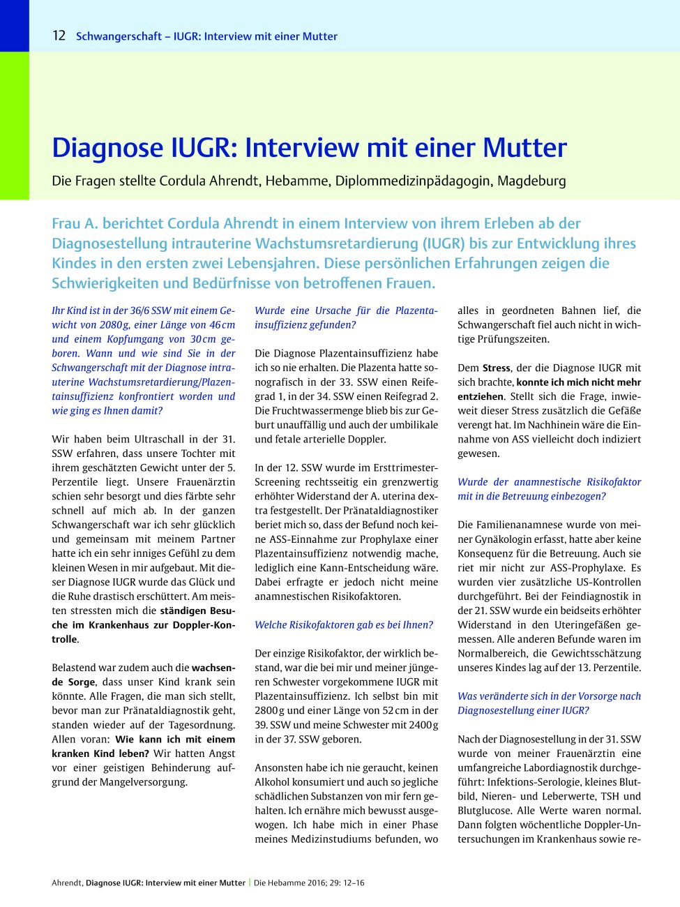 Vorschauseite 1: Diagnose IUGR: Interview mit einer Mutter