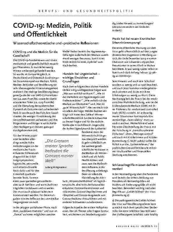 Vorschauseite 1: COVID-19: Medizin, Politik und Öffentlichkeit