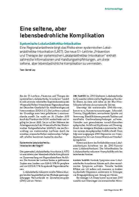 Vorschauseite 2: Systemische Lokalanästhetika-Intoxikation: Eine seltene, aber lebensbedrohliche Komplikation