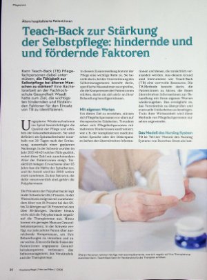 Vorschauseite 1: Teach-Back zur Stärkung der Selbstpflege: hindernde und und fördernde Faktoren