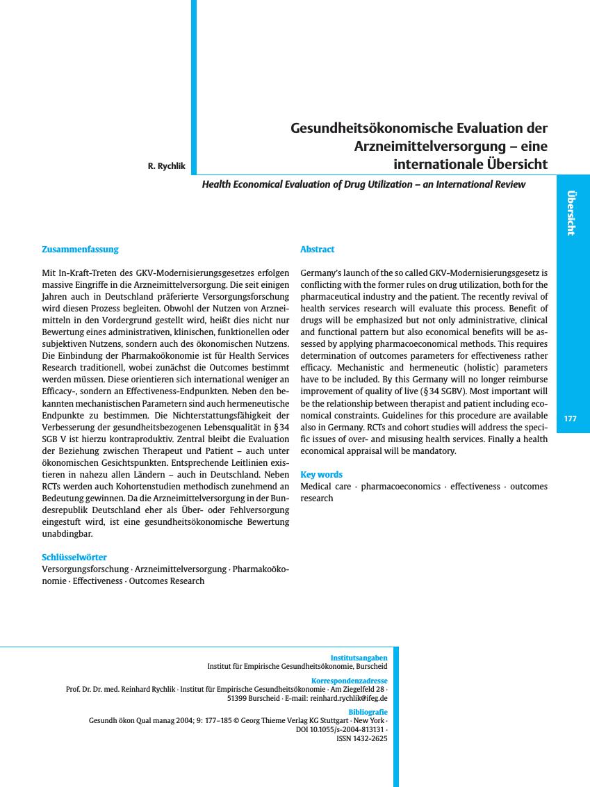 Vorschauseite 1: Gesundheitsökonomische Evaluation der Arzneimittelversorgung - eine internationale Übersicht