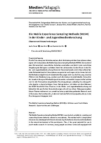 Vorschauseite 1: Die Mobile Experience Sampling Methode (MESM) in der Kinderund Jugendmedienforschung