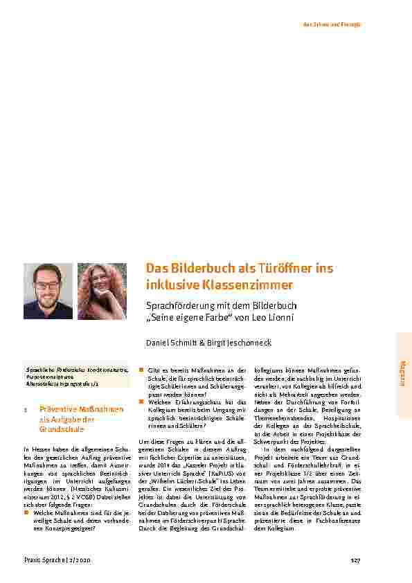 Vorschauseite 1: Das Bilderbuch als Türöffner ins inklusive Klassenzimmer. Sprachförderung mit dem Bilderbuch „Seine eigene Farbe“ von Leo Lionni.