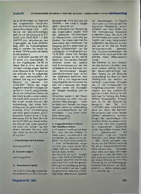 Vorschauseite 2: Zur Freiverantwortlichkeit und Ambivalenz im Rahmen einer Suizidassistenz - Totschlag in mittelbarer Täterschaft