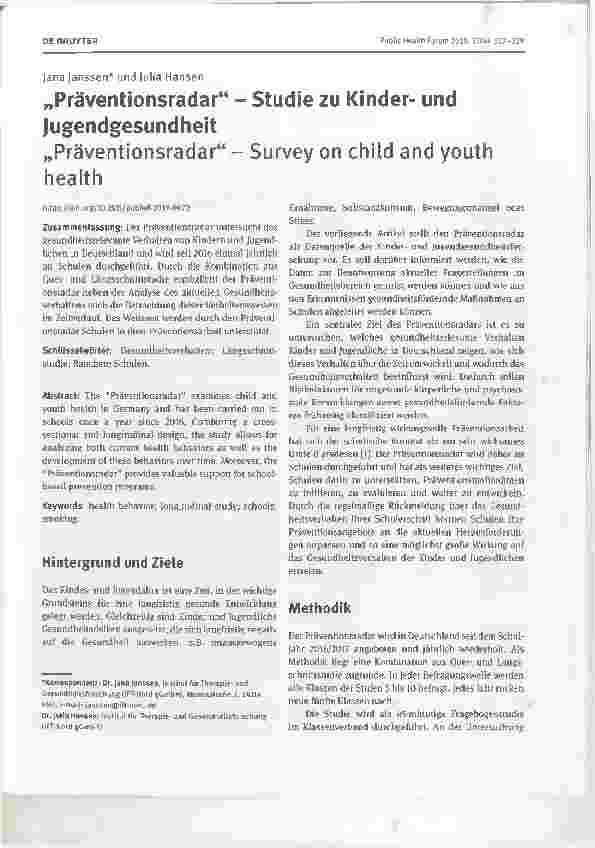 Vorschauseite 1: „Präventionsradar“ - Studie zu Kinderund Jugendgesundheit