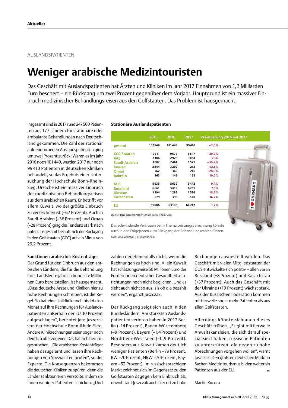 Vorschauseite 1: Auslandspatienten: Weniger arabische Medizintouristen