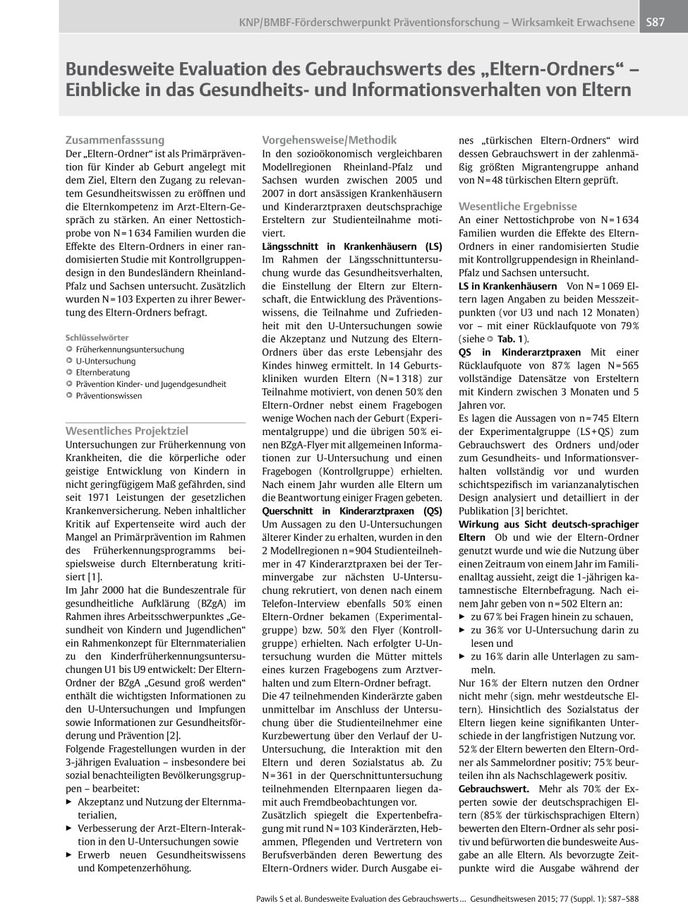 Vorschauseite 1: Bundesweite Evaluation des Gebrauchswerts des „Eltern-Ordners“ – Einblicke in das Gesundheitsund Informationsverhalten von Eltern