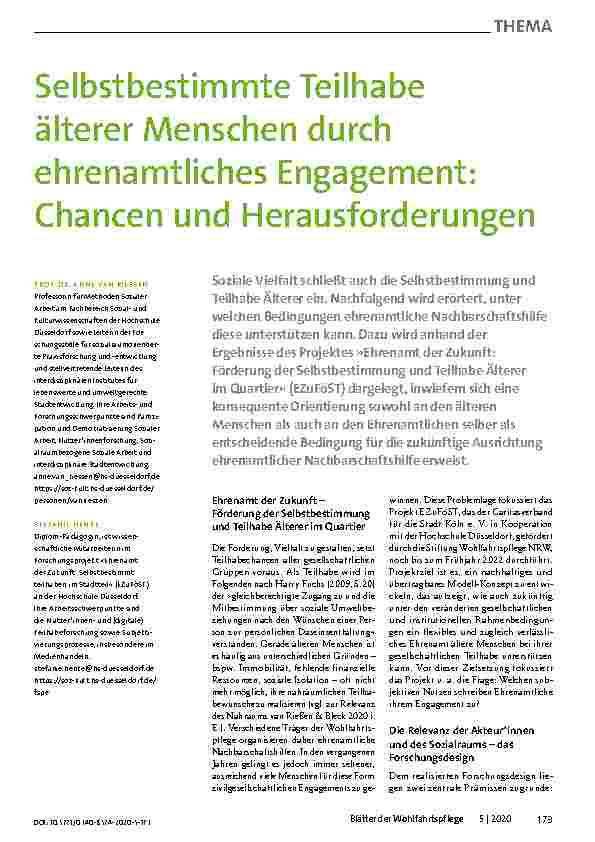 Vorschauseite 1: Selbstbestimmte Teilhabe älterer Menschen durch ehrenamtliches Engagement: Chancen und Herausforderungen