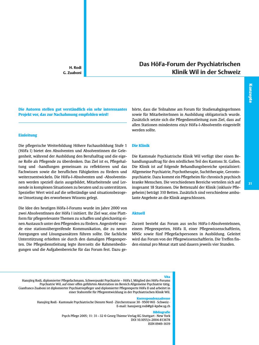 Vorschauseite 1: Das HöFa-Forum der Psychiatrischen Klinik Wil in der Schweiz